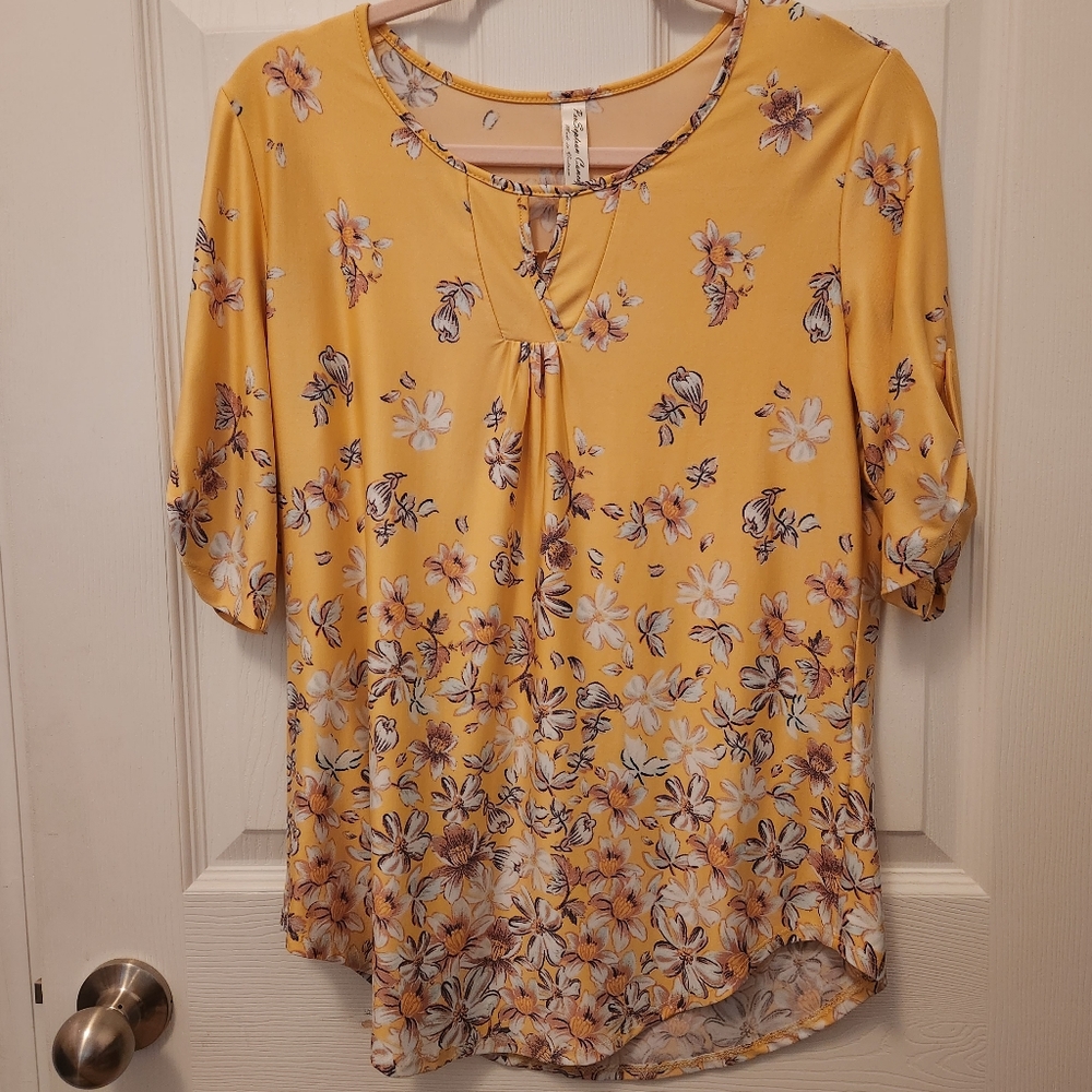 Perseption concept yellow floral blouse